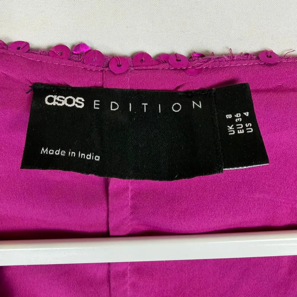 ASOS EDITION Sequin Wrap Mini Dress Womens Size 4 Magenta Pink Party Holiday